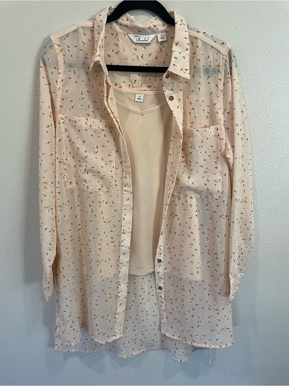 Caffe Marrakesh Light Peach Printed Button-Up Blouse